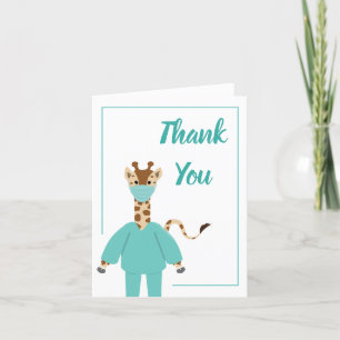 Tack Nurse Doktor Giraffe Tecknad Animal Kort