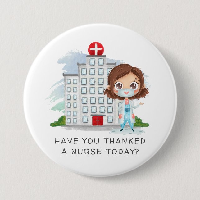 Tack Nurse | Illustrationsknapp för vattenfärg Knapp (Framsida)