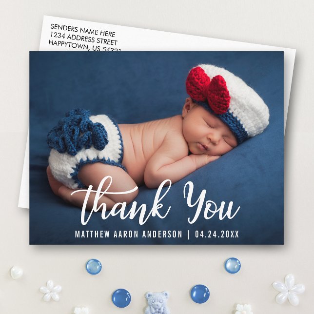 Tack Ny Baby Modern Vykort (Customize to change your personalized text size or text style.)