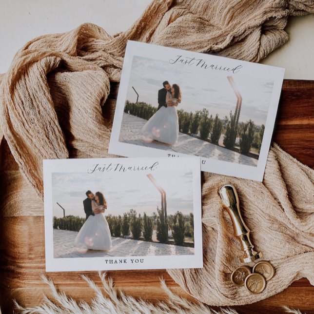 Tack, ny gifta, ditt kort, Photo Bröllop Inbjudningar (Just Married Thank You Card, Photo Wedding Invitation)