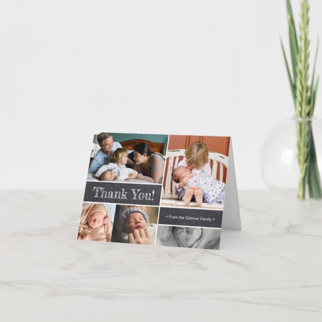 Tack och introduktion av foton från andra baby inbjudan (Framsida)