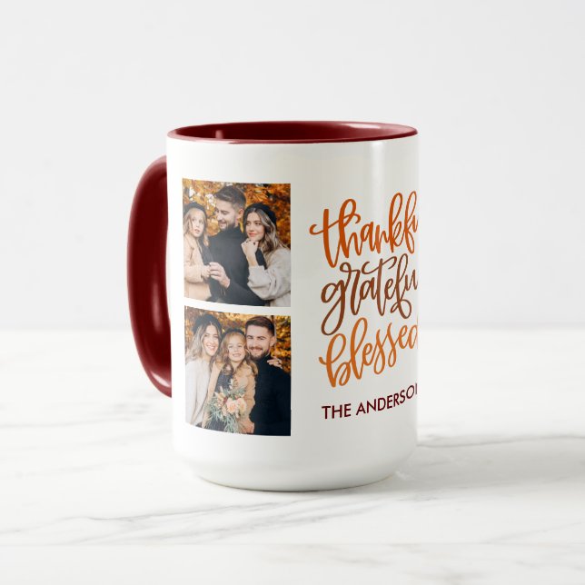 Tack och lov, 4 foto-Namn-kaffe Mugg (Framsida vänster)