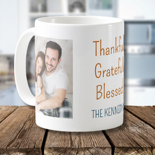 Tack och lov, blankt Thanksgiving 2-foto Kaffemugg