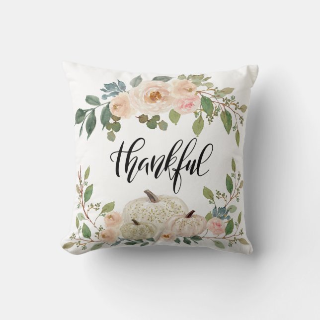 Tack och lov Elegant Ivory Rosa Flowers & Pumpkins Kudde (Framsida)
