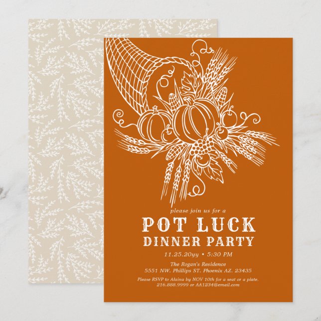 Tack och lov Harvest | Pot Tur Thanksgiving Party Inbjudningar (Fram/baksida)