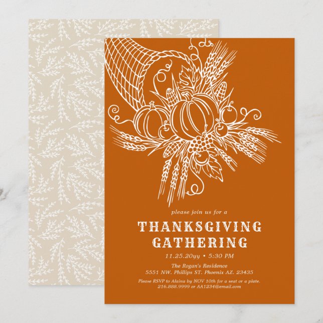 Tack och lov Harvest | Thanksgiving Party Orange Inbjudningar (Fram/baksida)