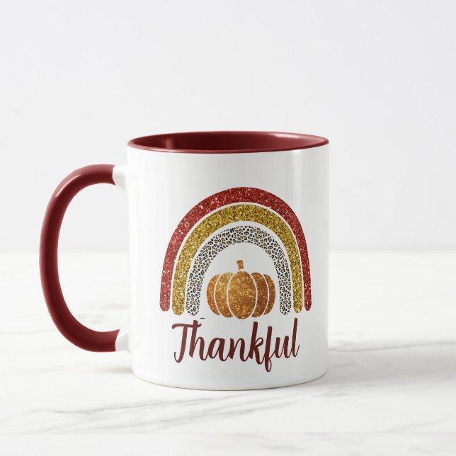 Tack och lov, höstens regnbåge Thanksgiving Mugg (Vänster)