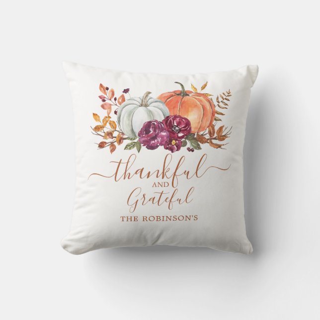 Tack och lov, höstfällepumpkin Watercolor Kudde (Framsida)