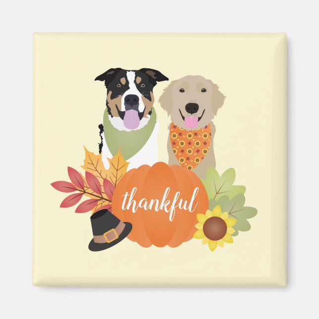 Tack och lov Hundar Thanksgiving Harvest Pumpkins Magnet (Framsidan)