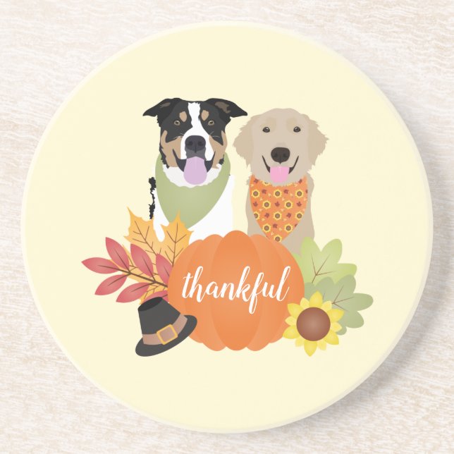 Tack och lov Hundar Thanksgiving Harvest Pumpkins Underlägg (Framsidan)