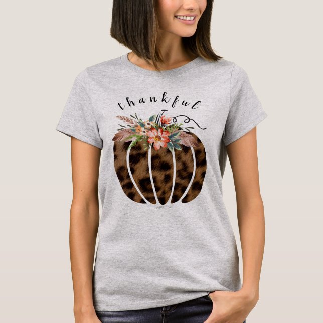 Tack och lov Leopard Fall Pumpkin Thanksgiving Shi T Shirt (Framsida)