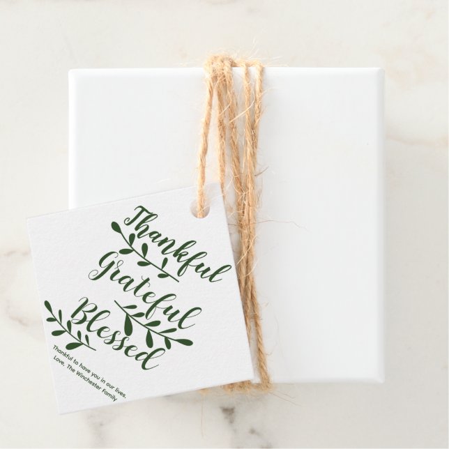 Tack och lov, mörk grönt personlig gåvor etiketter (På plats)