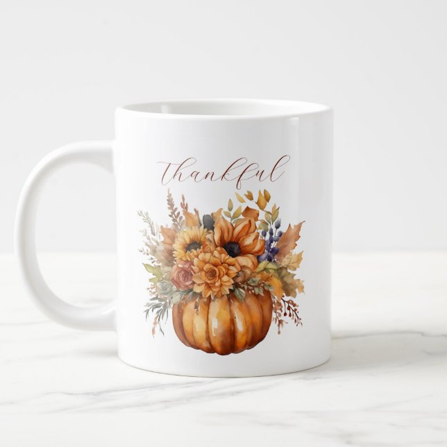 Tack och lov-Pumpkin med blommor- Jumbo Mugg (Vänster)