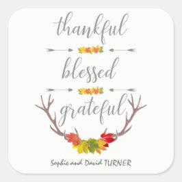 Tack och lov, tack och lov Fall Antler-Thanksgivin Fyrkantigt Klistermärke