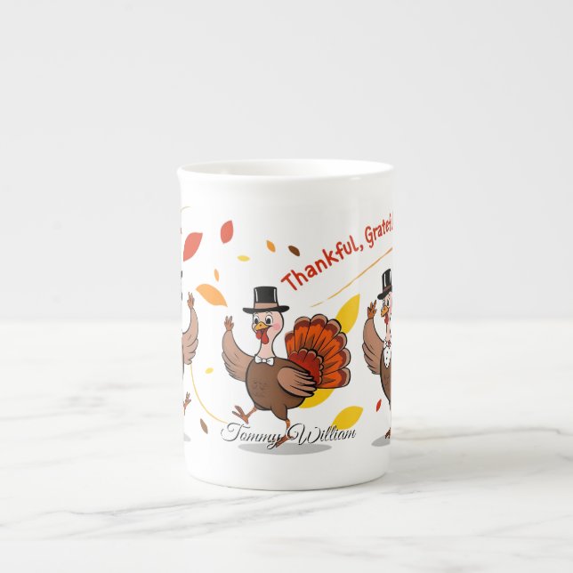 Tack och lov, tacksam, tacksam, Happy thanksgiving Benporslin Mugg (Framsidan)