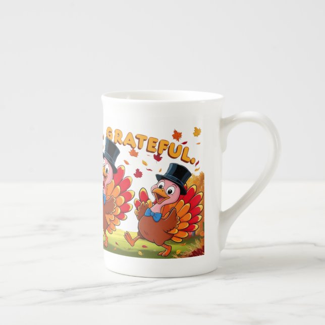 Tack och lov, tacksam, tacksam, Happy thanksgiving Benporslin Mugg (Höger)
