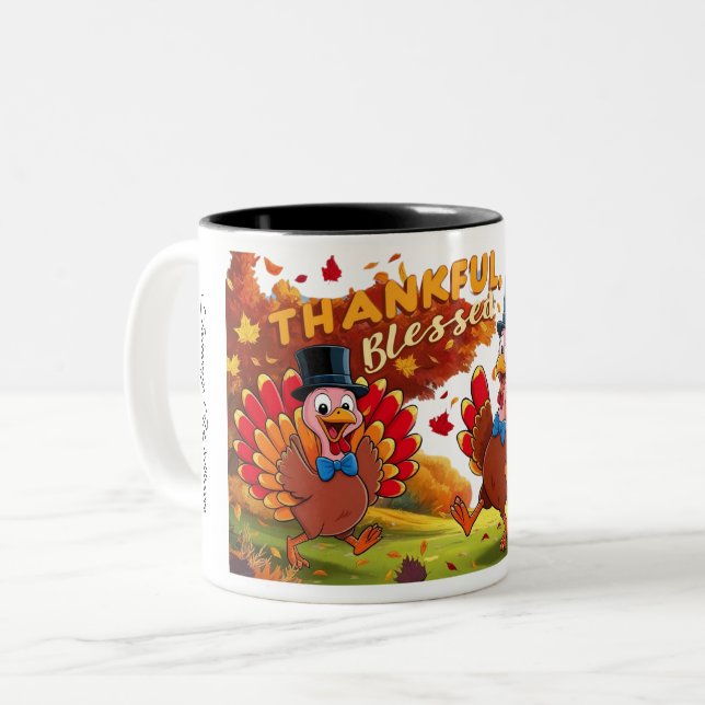 Tack och lov, tacksam, tacksam, Happy thanksgiving Två-Tonad Mugg (Framsida vänster)