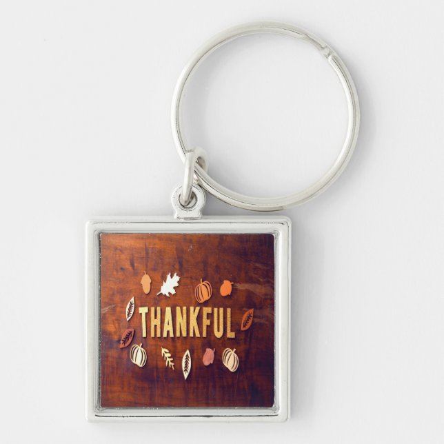 Tack och lov, Thanksgiving Höst löv Pumpkin Fyrkantig Silverfärgad Nyckelring (Framsidan)