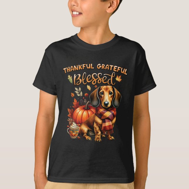 Tack och lov, välsignad Dachshund Hund Fall Y'all T Shirt (Framsida)