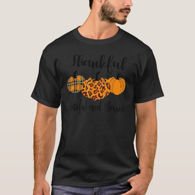 Tack och lov, välsignad Pumpkin Leopard Thanksgi T Shirt (Framsida)