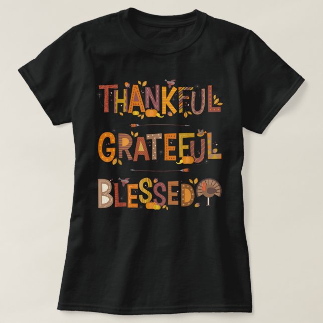 Tack och lov, välsignad Pumpkin Turkey Thanksgiv T Shirt (Design framsida)
