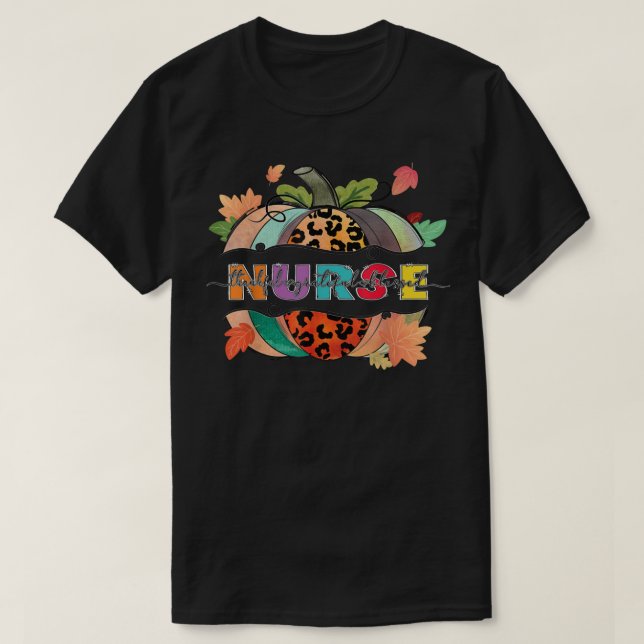 Tack och lov, välsignad sjuksköterska Pumpkin Leop T Shirt (Design framsida)