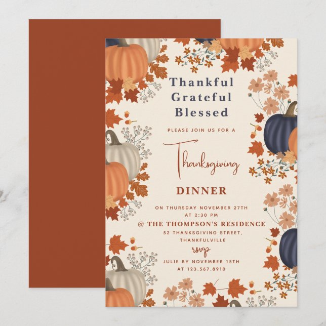 Tack och lov, välsignad Thanksgiving Inbjudningar (Fram/baksida)