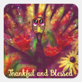 Tack och lov, välsignad Thanksgiving Turkiet Blomm Fyrkantigt Klistermärke
