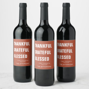 Tack och lov, välsignad Thanksgiving Vin-etikett Vinflaska Etikett