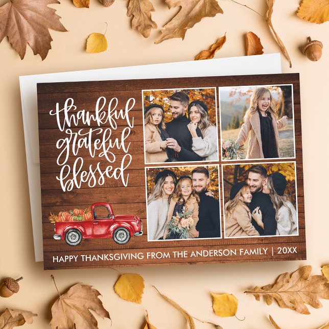 Tack och lov, välsignad Wood Thanksgiving Lastbil Julkort (Customize to add text to back of card.)