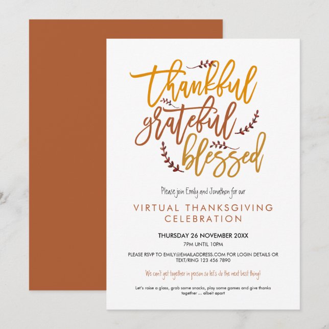 Tack och lov, Virtuell Thanksgiving Inbjudningar (Fram/baksida)