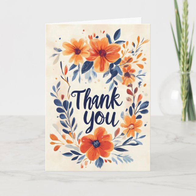 Tack Orange Blå Blomma Helgkort (Framsida)