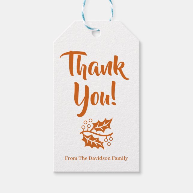 Tack orange höst löv namn Thanksgiving Presentetikett (Framsidan)