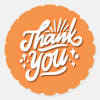 Tack Orange med Vit text Runt Klistermärke
