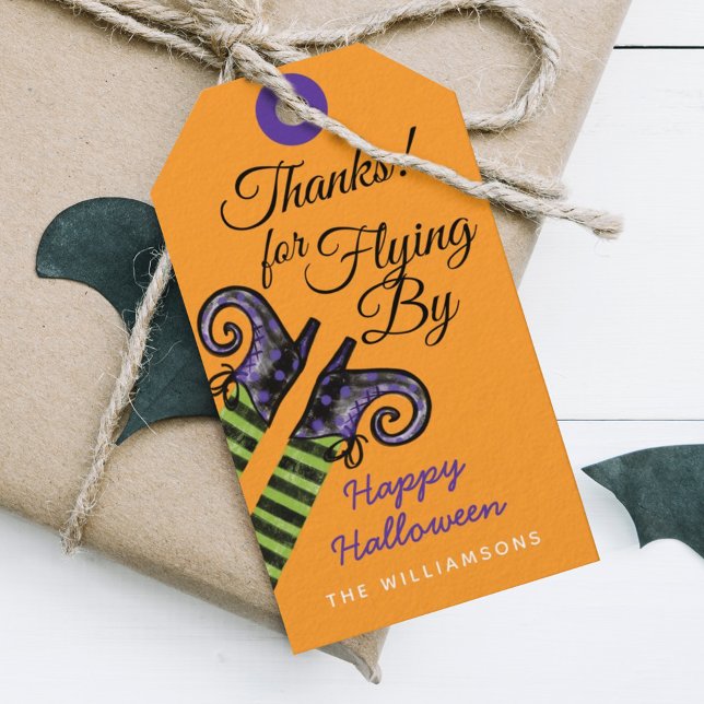 Tack | Orange Spooky Peeking Witch Halloween Presentetikett (Thank You | Orange Spooky Peeking Witch Halloween Gift Tags)