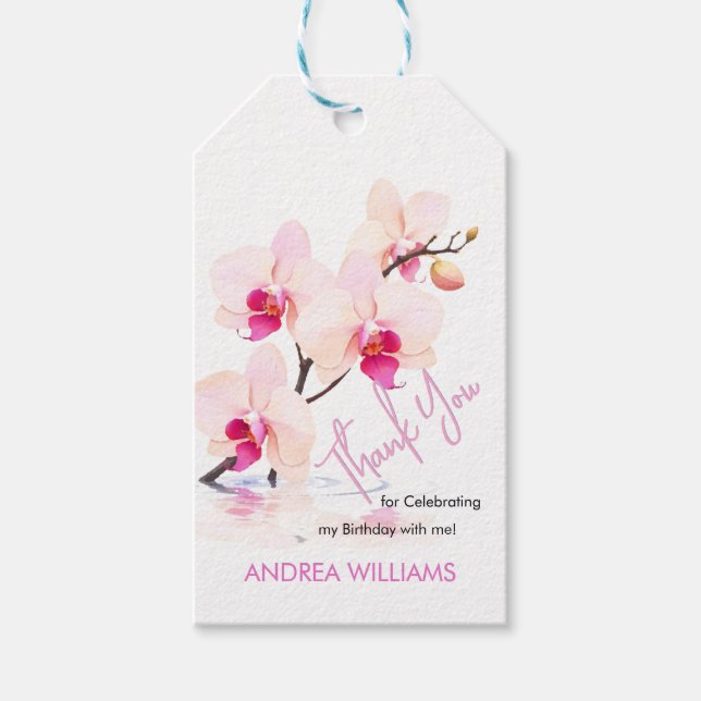 Tack, Orchid Flower-Blommar 60:e födelsedagen Presentetikett (Framsidan)