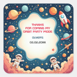 Tack på födelsedagen! Rymdkortet Astronaut Card Fyrkantigt Klistermärke