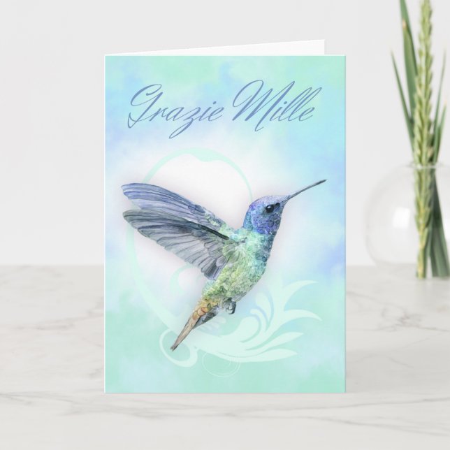 Tack på italienska - Vattencolor Humminbird Card (Framsida)