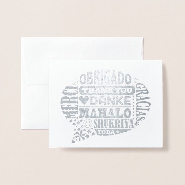 Tack på många språk (Foil Greeting Card) Folierat Kort (Framsida med kuvert)