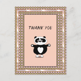 Tack Panda Bear Ro Guld Ram Blommigt Vykort