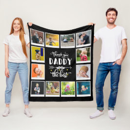 Tack pappa Birthday Photo Collage Black Fleecefilt