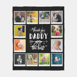 Tack pappa Birthday Photo Collage Black Fleecefilt