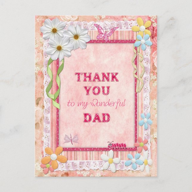 Tack Pappa, blommor och fjärilskort Vykort (Framsida)