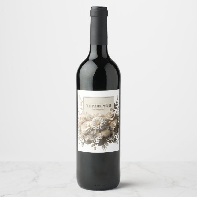 tack papper blommor bukett vin etiketter (Framsida)