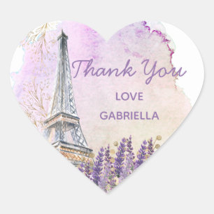 tack Paris Eiffel Torn Lavender Hjärtformat Klistermärke