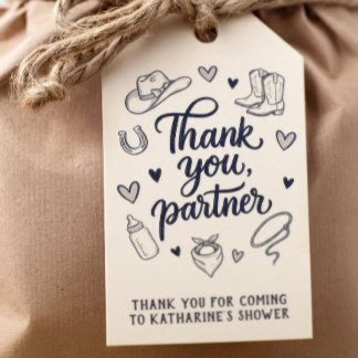 Tack Partner Cowboy Baby Shower Förmånsetiketter Presentetikett