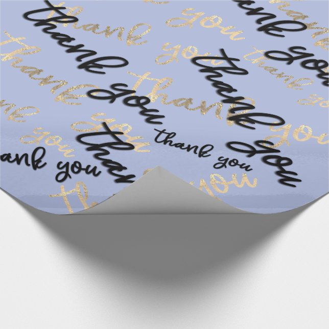 Tack Pastel Blue Guld Caligraphy-skript Presentpapper (Hörn)