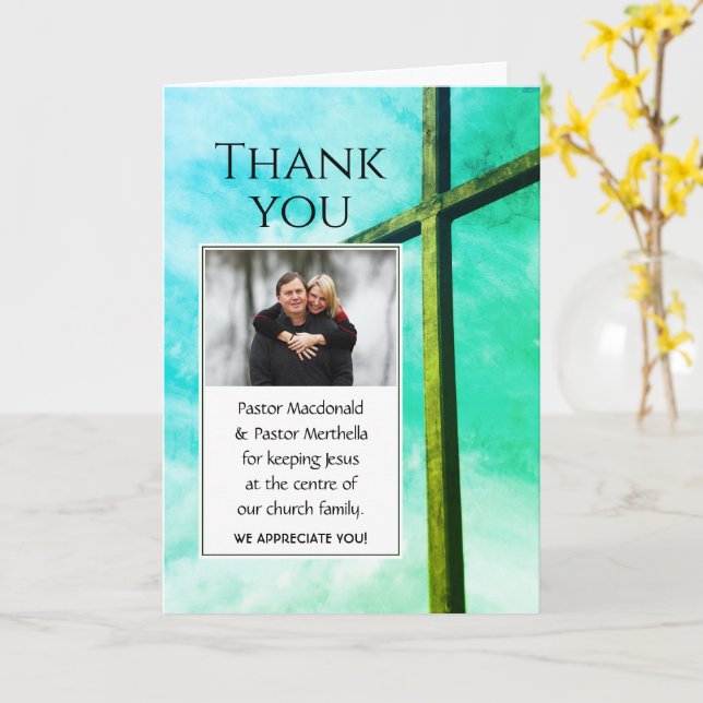 Tack Pastor Växling Anpassat Foto Kort (Gul blomma)