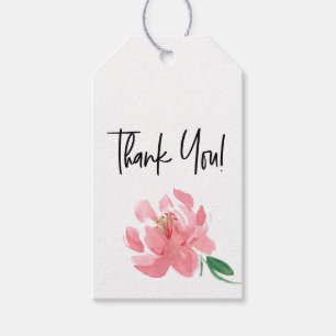 Tack Peony Watercolor Rosa Blomma Presentetikett