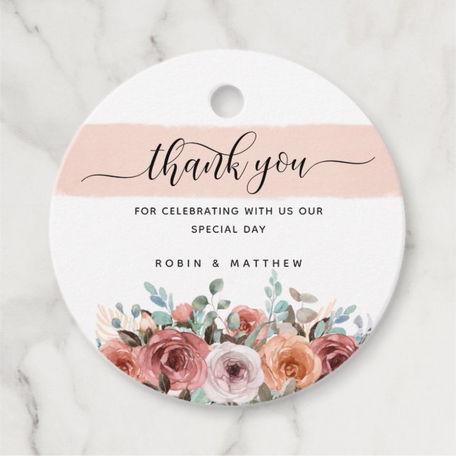 Tack, persiko, , mint Blommigt, Bröllop Gåvor Etiketter (Framsida)